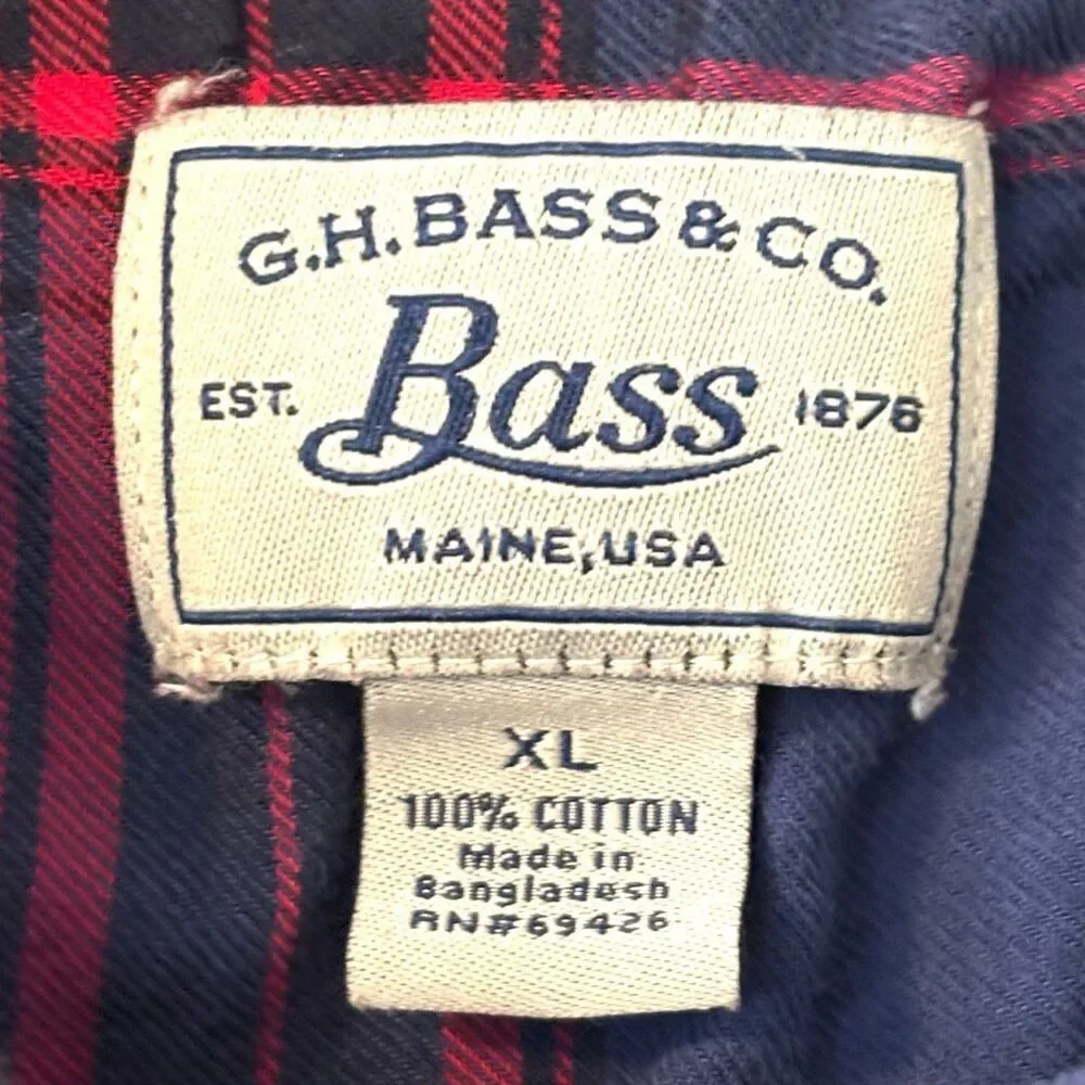 G. H. Bass & co. XL cotton plaid flannel quarter zip blue & red collar shirt